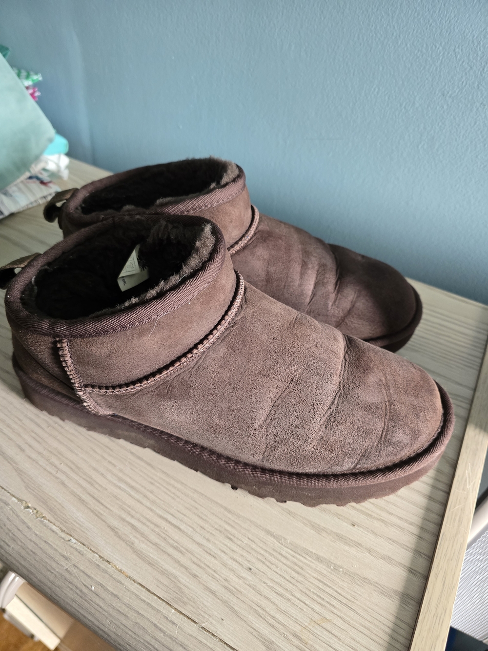 Womens UGG Brown Suede Fleece-Lined Slip-On Boots